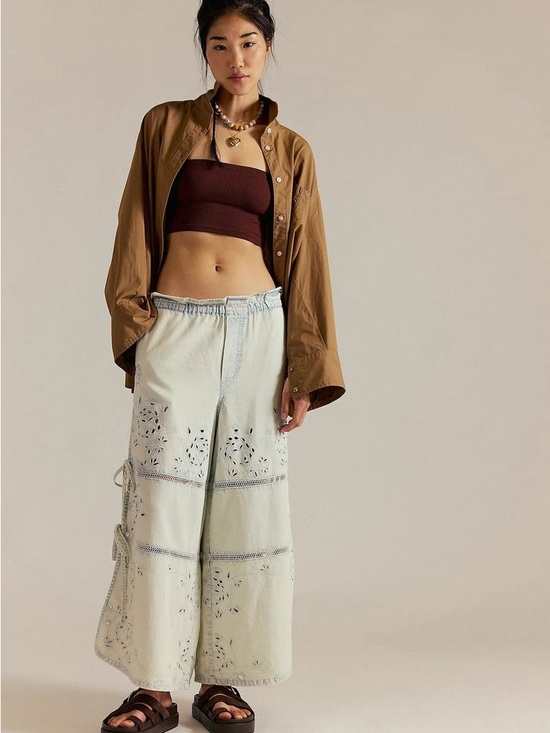 We The Free Pants - Free People We the Free Daybreak Jeans Side Tie Eyelet Pull On Pants  LG NWOT